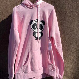NICOPANDA Pink Cozy Oversized Ribbon-Trim Hoodie Womens Sz XL NWT